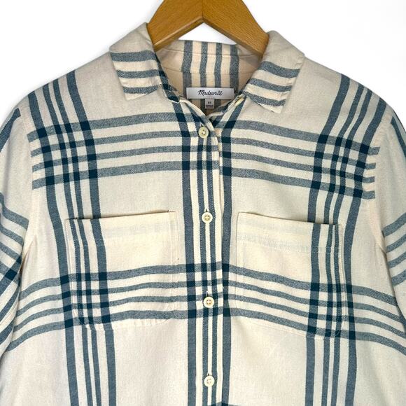 Madewell Oversized Ex-Boyfriend Swing Shirt Windowpane XS Midnight Green Cream - Picture 2 of 9